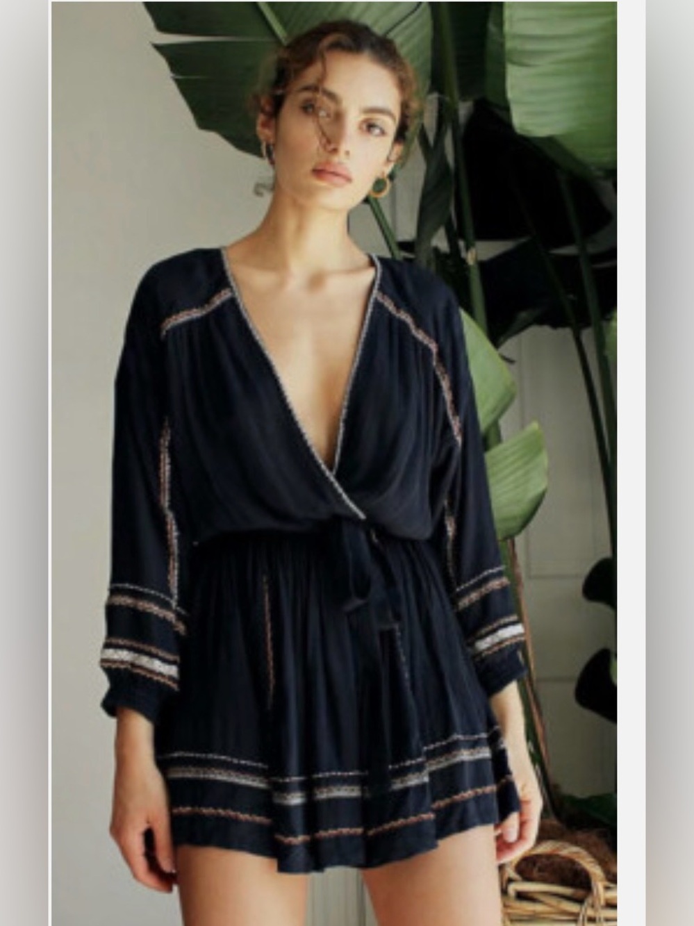 Free People Delilah Embroidered Wrap Mini Dress Midnight Blue Size S.